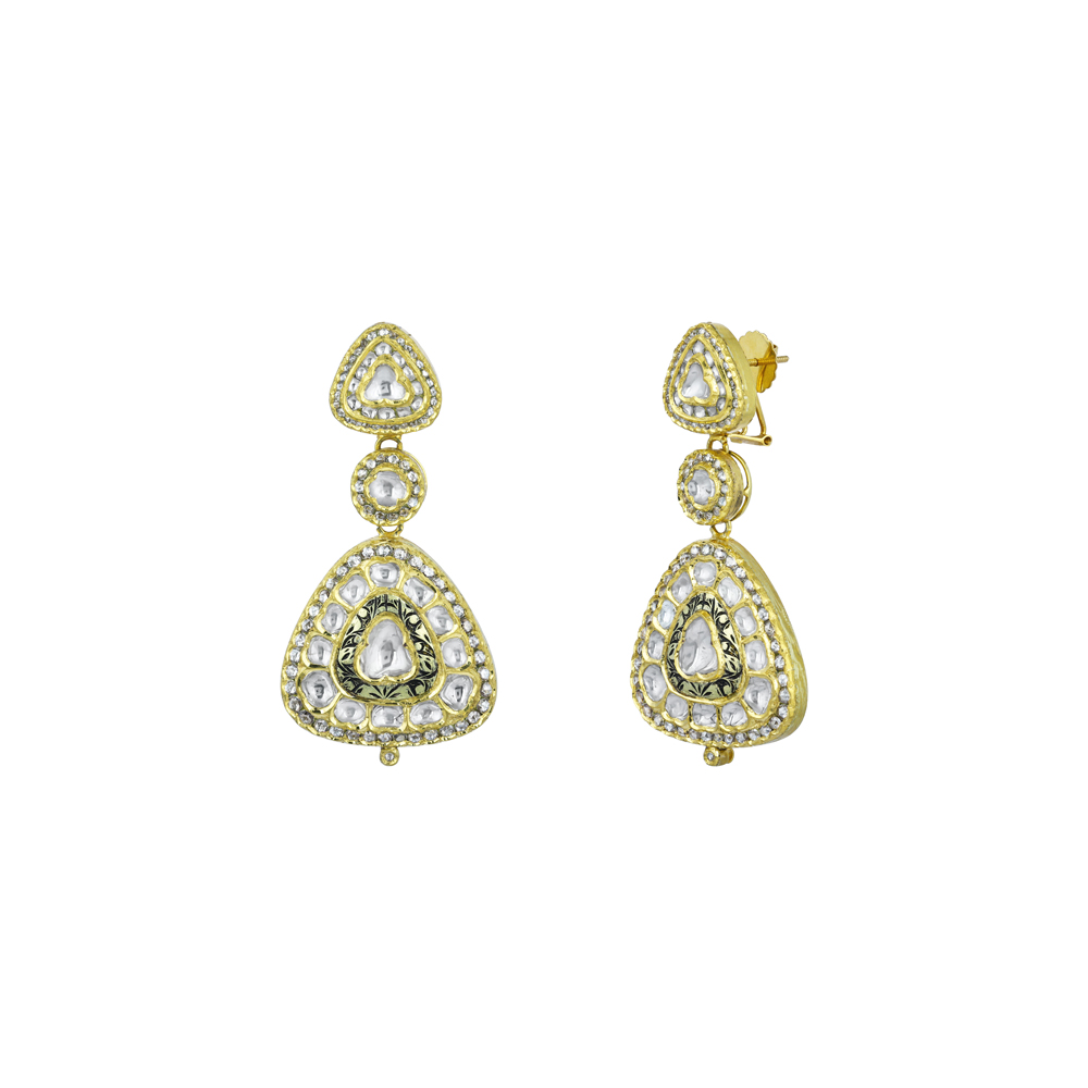 Cascading Polki Diamond Earrings in Layered Triangular Design